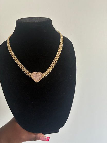 Rolex Heart w/thin Rolex chain