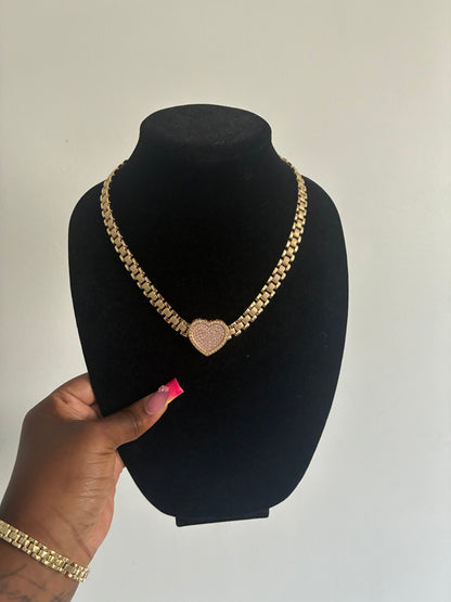 Rolex Heart w/thin Rolex chain