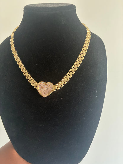 Rolex Heart w/thin Rolex chain